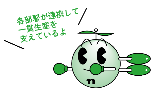 各部署が連携して一貫生産を支えているよ